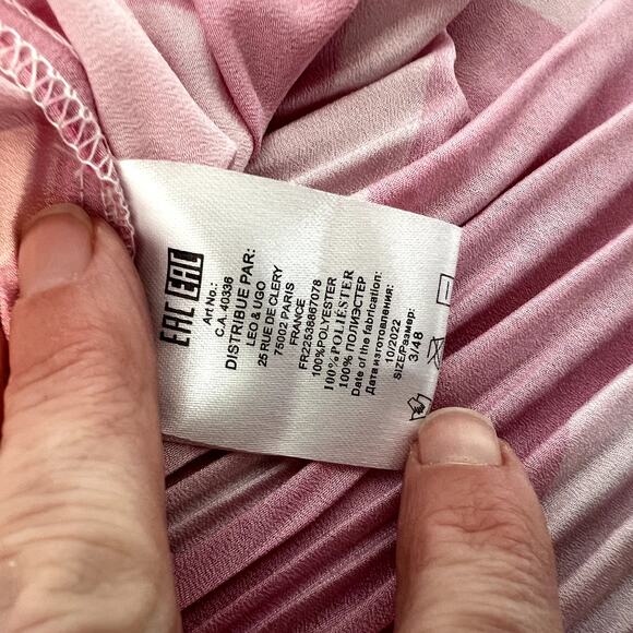 LEO & UGO YE453 Barbie Pink Pleated Summer Floral Short Sleeve Blouse Large - Picture 8 of 8